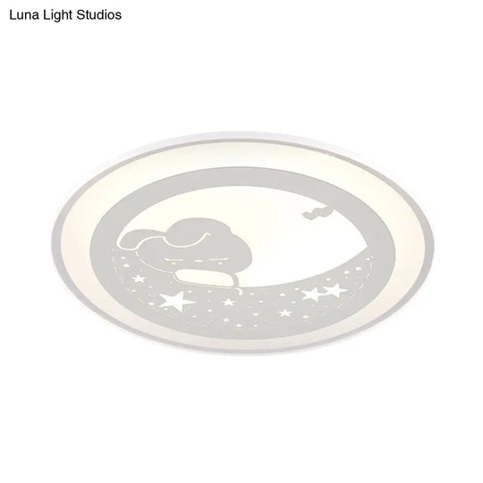 Bunny Moon Led Ceiling Lamp For Kindergarten With Animal Mount Light In White