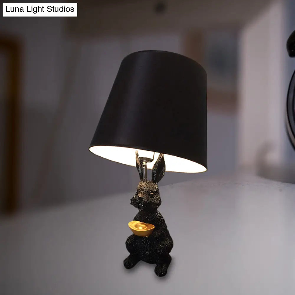 Bunny Reading Light: Child Bedroom Desk Lamp With Animal Design Black Resin Tapered Shade 1 Bulb