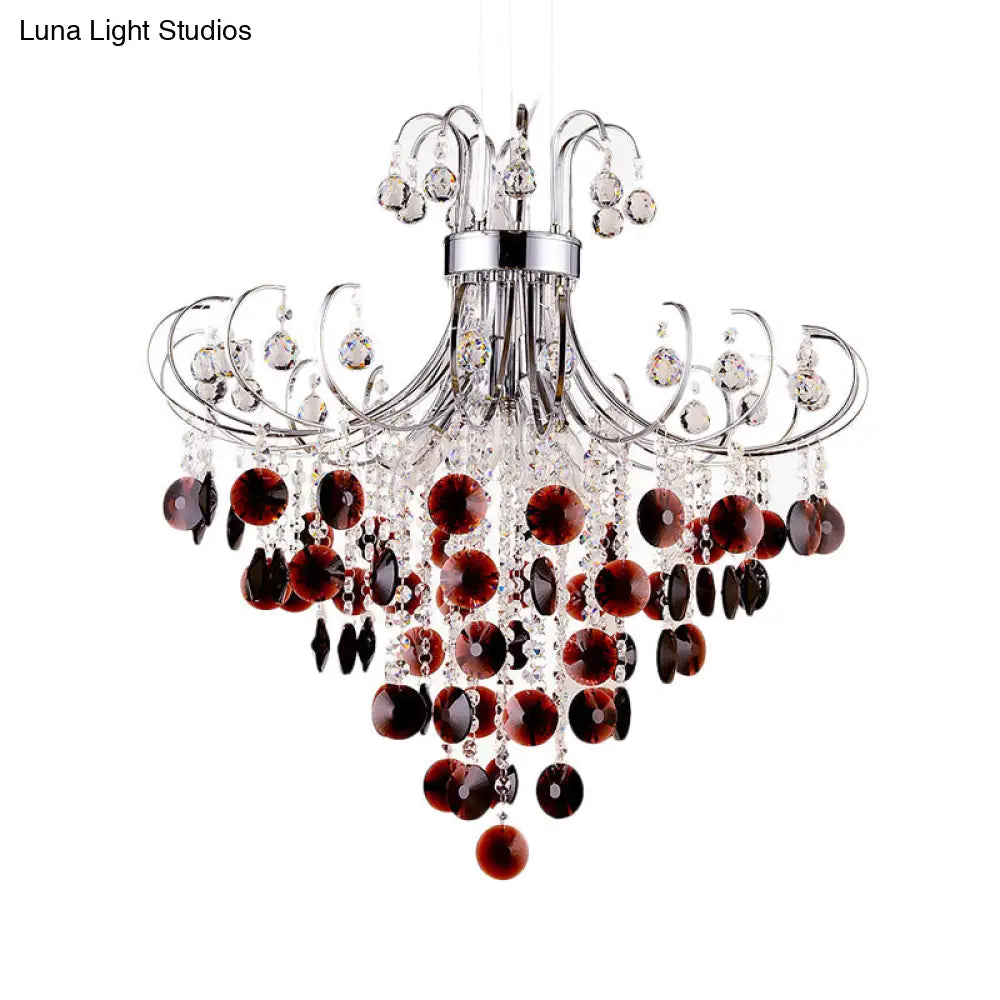 Burgundy Crystal Pendant Light With Chrome Finish - 4 Modern Chandelier For Bedroom