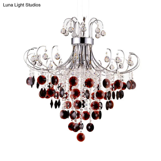 Burgundy Crystal Pendant Light With Chrome Finish - 4 Modern Chandelier For Bedroom