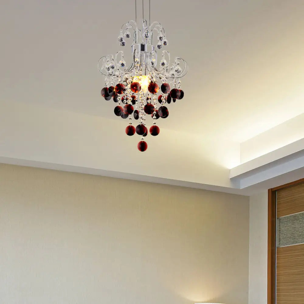 Burgundy Crystal Pendant Light With Chrome Finish - 4 Modern Chandelier For Bedroom / 16’