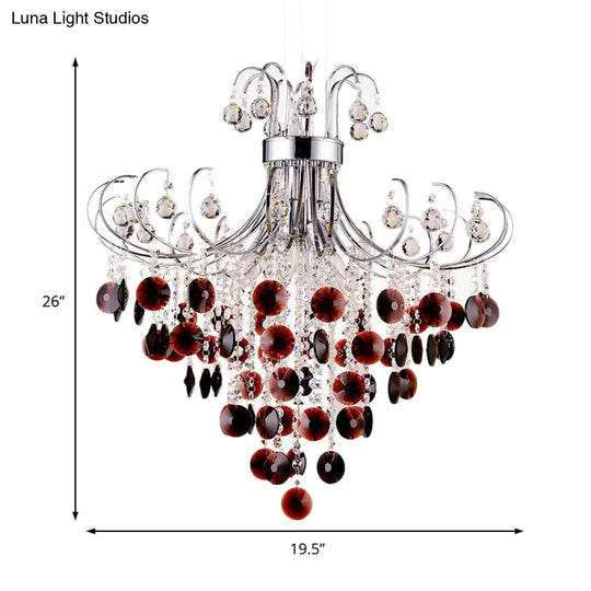 Burgundy Crystal Pendant Light With Chrome Finish - 4 Modern Chandelier For Bedroom