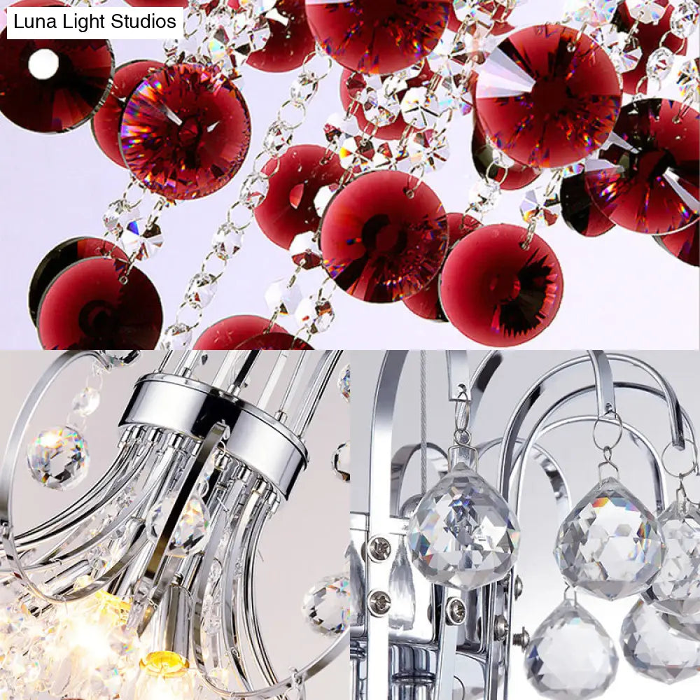 Burgundy Crystal Pendant Light With Chrome Finish - 4 Modern Chandelier For Bedroom