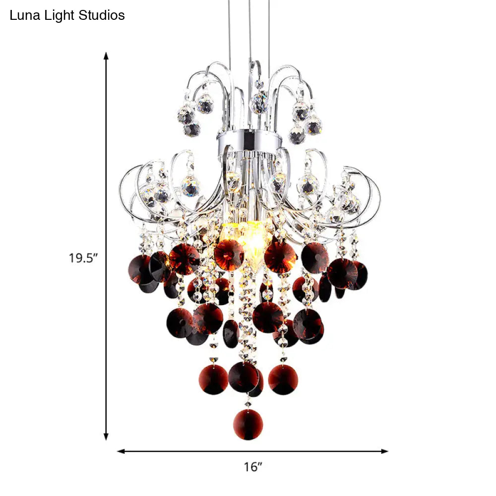 Burgundy Crystal Pendant Light With Chrome Finish - 4 Modern Chandelier For Bedroom