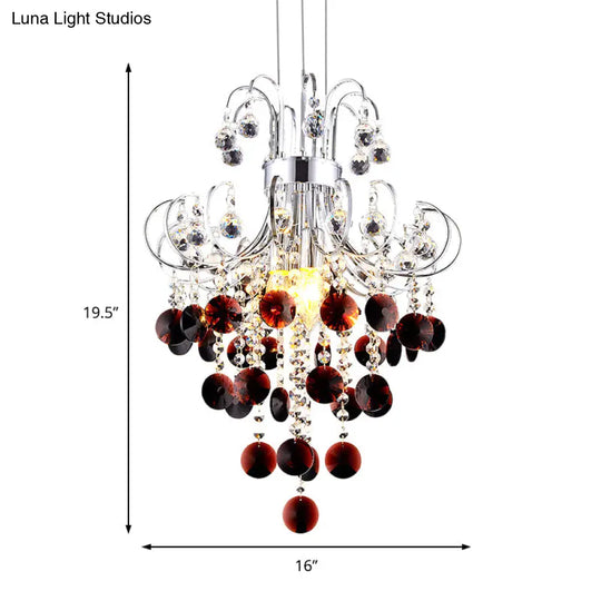 Burgundy Crystal Pendant Light With Chrome Finish - 4 Modern Chandelier For Bedroom