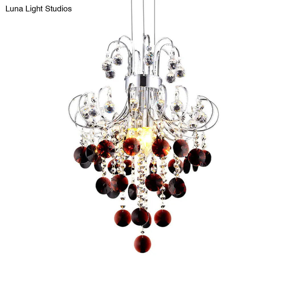 Burgundy Crystal Pendant Light With Chrome Finish - 4 Modern Chandelier For Bedroom