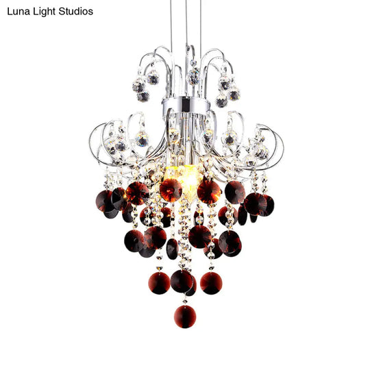 Burgundy Crystal Pendant Light With Chrome Finish - 4 Modern Chandelier For Bedroom