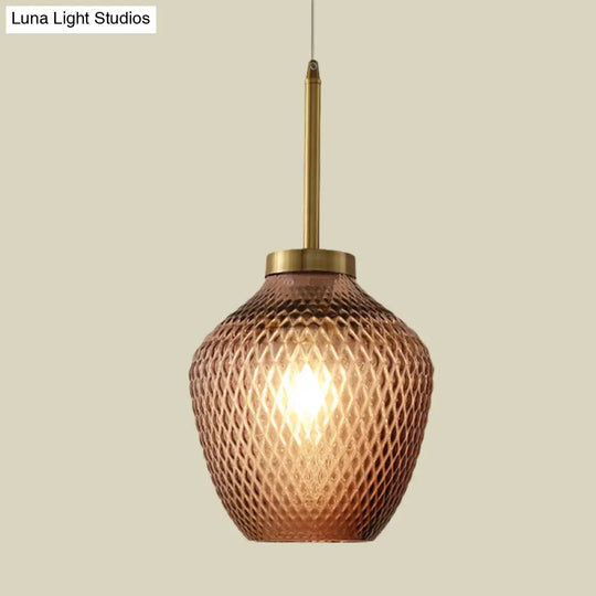 Burgundy Glass Strawberry Pendant Ceiling Hang Fixture - Contemporary 1-Light Brass Finish