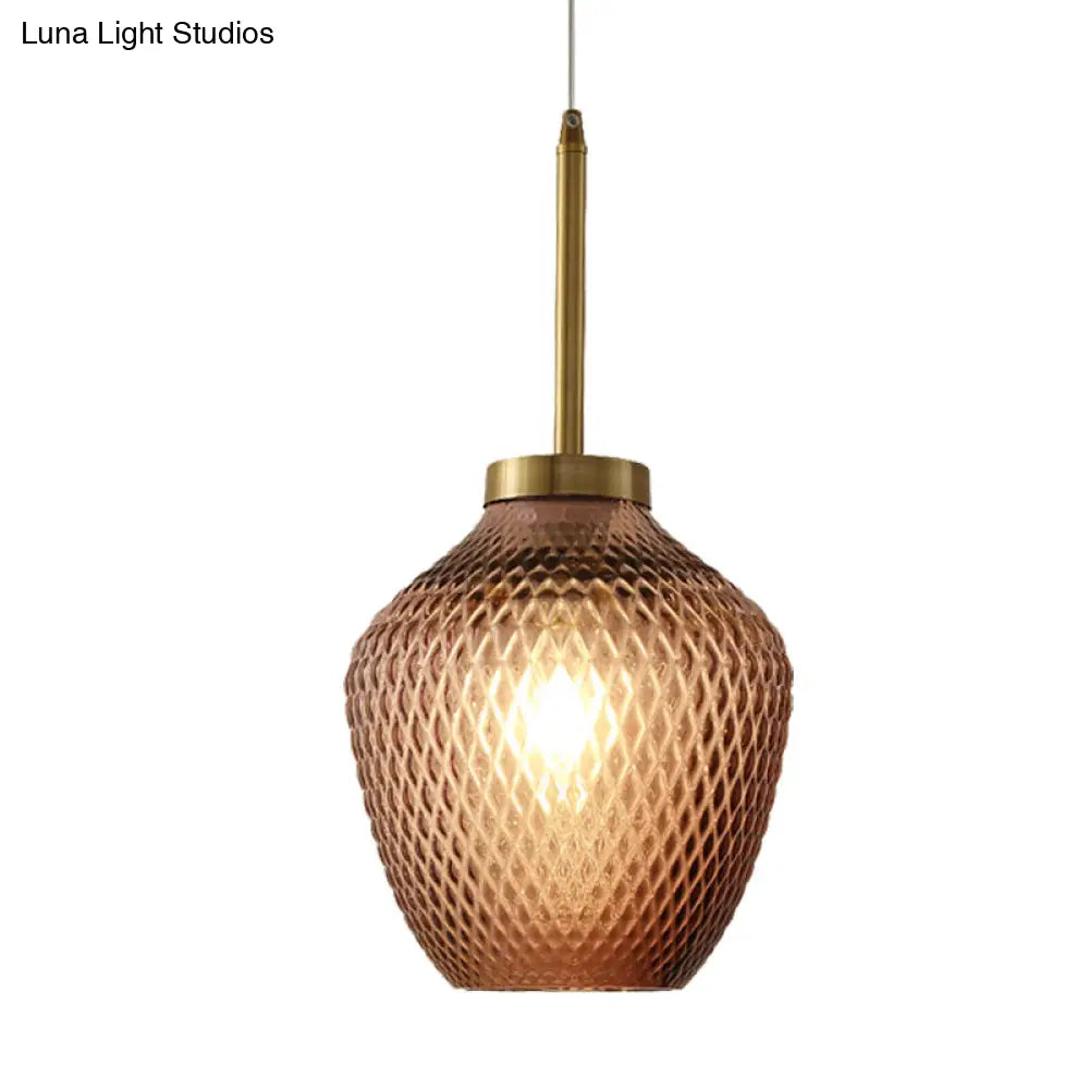 Burgundy Glass Strawberry Pendant Ceiling Hang Fixture - Contemporary 1-Light Brass Finish