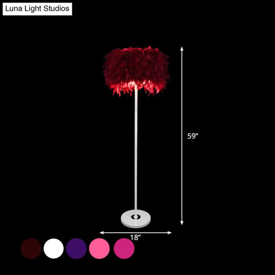 Burgundy/Purple/Pink Drum Floor Lamp - Minimalistic Feather Standing Light For Living Room