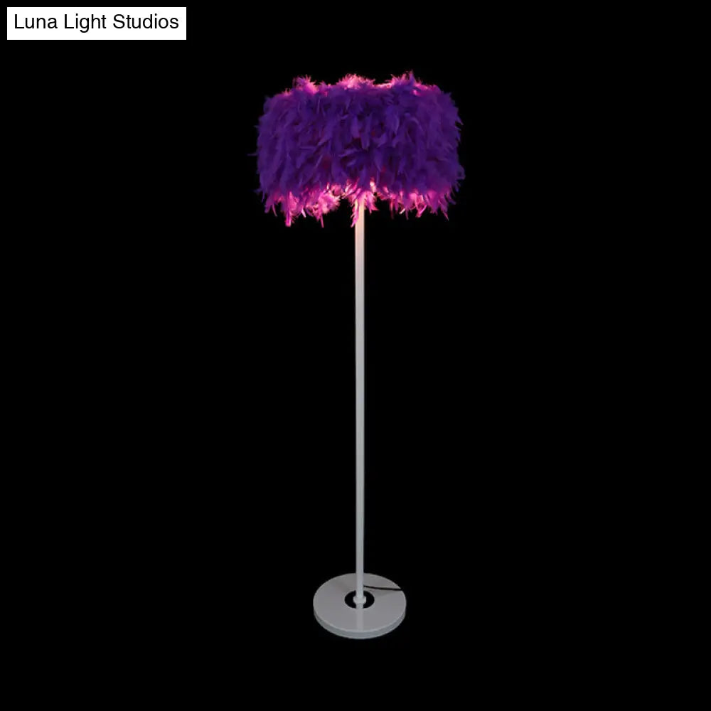 Burgundy/Purple/Pink Drum Floor Lamp - Minimalistic Feather Standing Light For Living Room