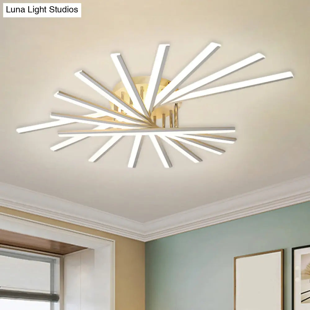 Burst Design Acrylic Ceiling Light - Modernist White Led Semi Flush Mount Lighting In Warm/White