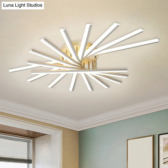 Burst Design Acrylic Ceiling Light - Modernist White Led Semi Flush Mount Lighting In Warm/White