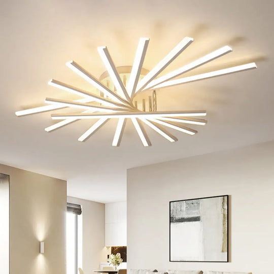 Burst Design Acrylic Ceiling Light - Modernist White Led Semi Flush Mount Lighting In Warm/White