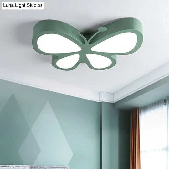 Butterfly Acrylic Metal Led Ceiling Light For Childs Bedroom - Flush Mount Green