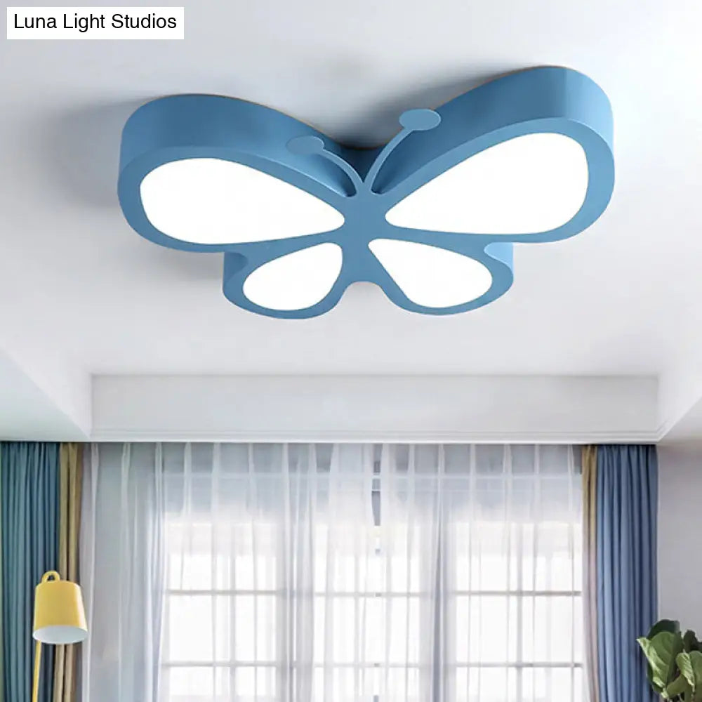 Butterfly Acrylic Metal Led Ceiling Light For Childs Bedroom - Flush Mount Blue