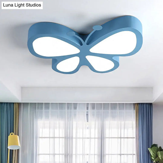 Butterfly Acrylic Metal Led Ceiling Light For Childs Bedroom - Flush Mount Blue