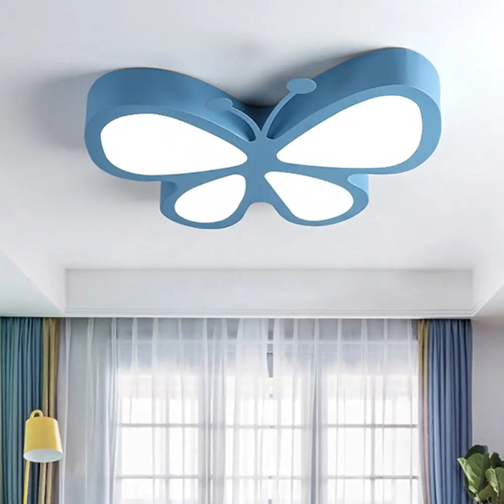 Butterfly Acrylic Metal Led Ceiling Light For Child’s Bedroom - Flush Mount Blue