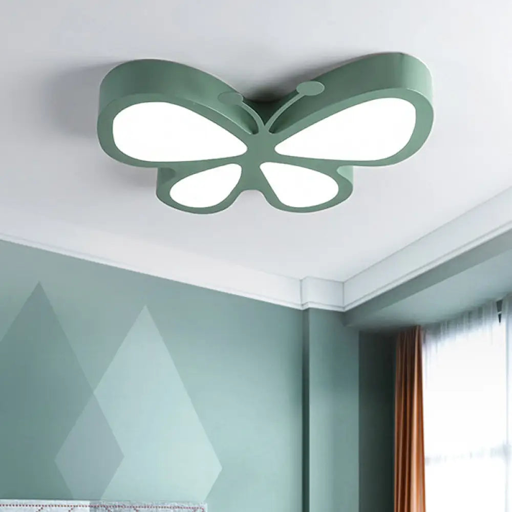 Butterfly Acrylic Metal Led Ceiling Light For Child’s Bedroom - Flush Mount Green