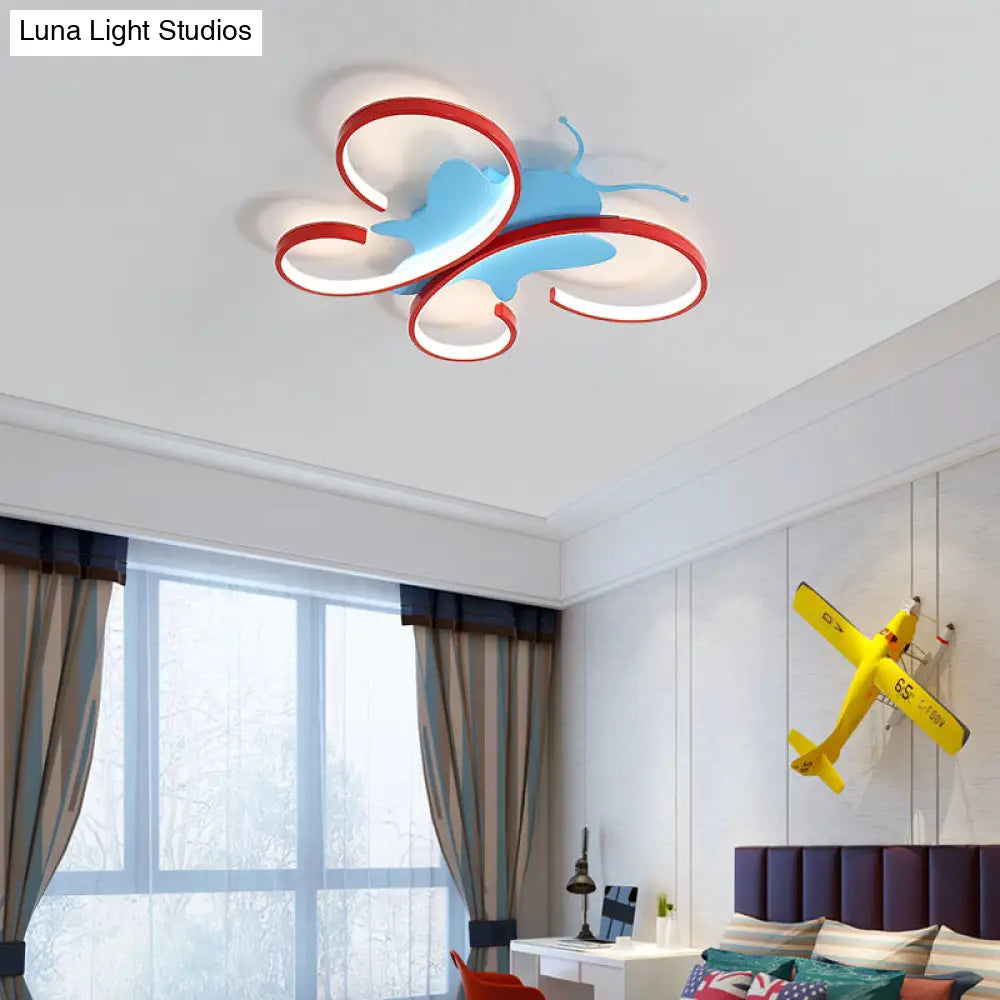 Butterfly Aluminum Led Flush Pendant Light For Kids Blue/Red Ceiling With Warm/White Glow Blue /