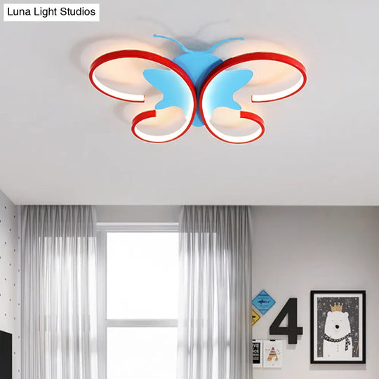 Butterfly Aluminum Led Flush Pendant Light For Kids Blue/Red Ceiling With Warm/White Glow