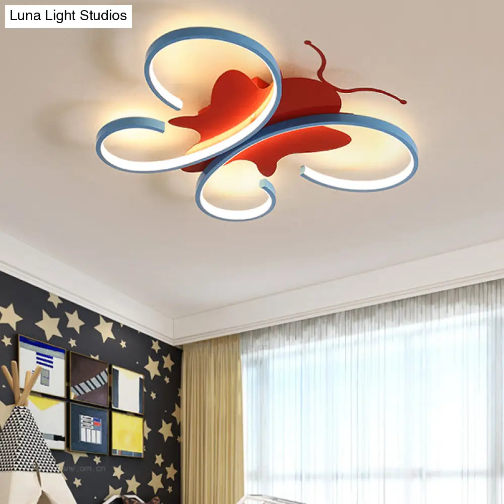 Butterfly Aluminum Led Flush Pendant Light For Kids Blue/Red Ceiling With Warm/White Glow