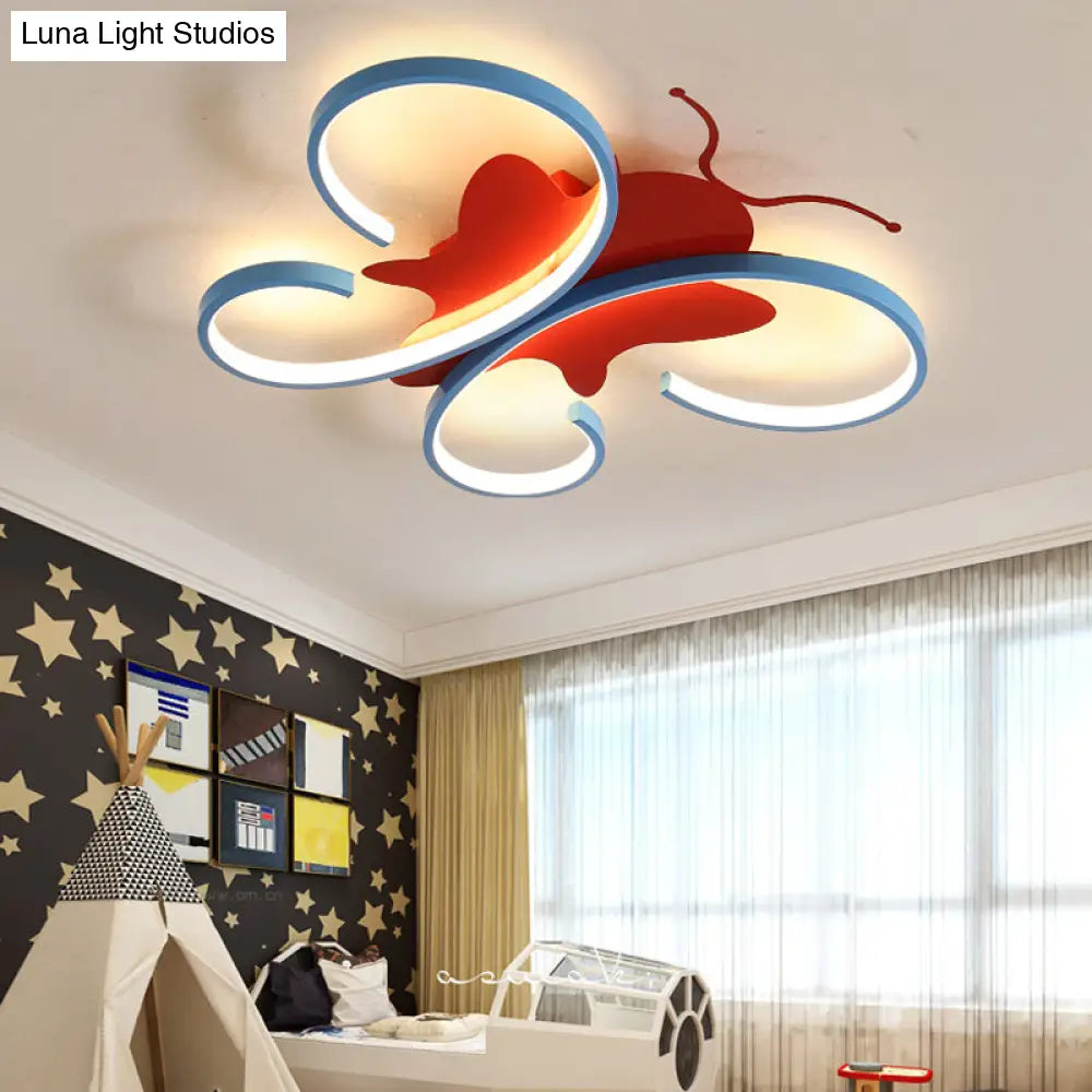 Butterfly Aluminum Led Flush Pendant Light For Kids Blue/Red Ceiling With Warm/White Glow