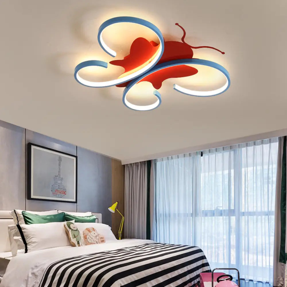 Butterfly Aluminum Led Flush Pendant Light For Kids Blue/Red Ceiling With Warm/White Glow Red / Warm