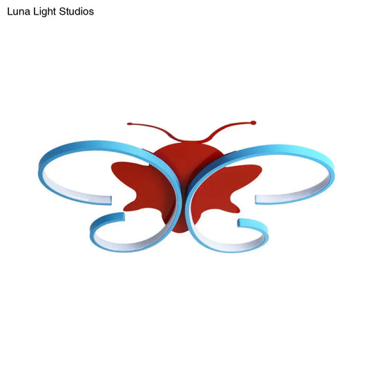 Butterfly Aluminum Led Flush Pendant Light For Kids Blue/Red Ceiling With Warm/White Glow