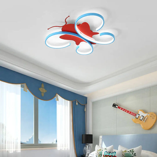 Butterfly Aluminum Led Flush Pendant Light For Kids Blue/Red Ceiling With Warm/White Glow Red /