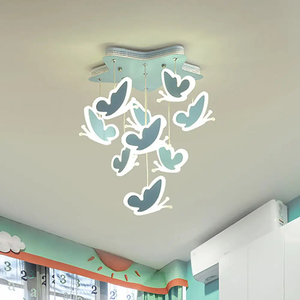 Butterfly Cluster Kids Ceiling Lamp - Pink/Blue Acrylic Semi Flush Mount Blue