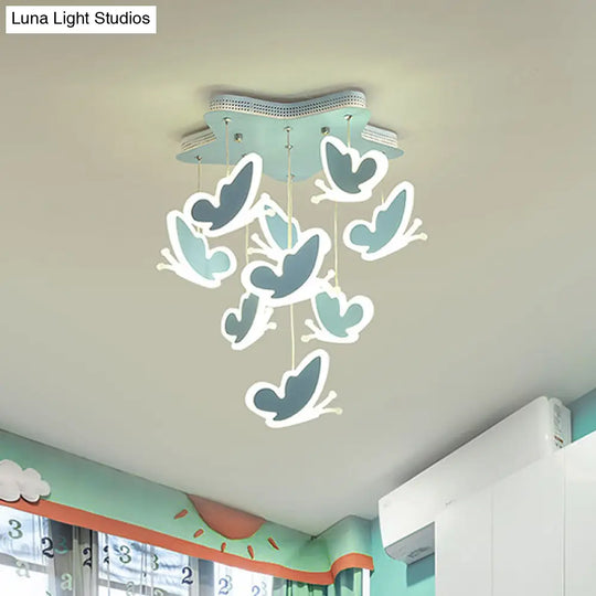 Butterfly Cluster Kids Ceiling Lamp - Pink/Blue Acrylic Semi Flush Mount Blue