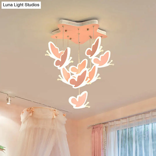 Butterfly Cluster Kids Ceiling Lamp - Pink/Blue Acrylic Semi Flush Mount