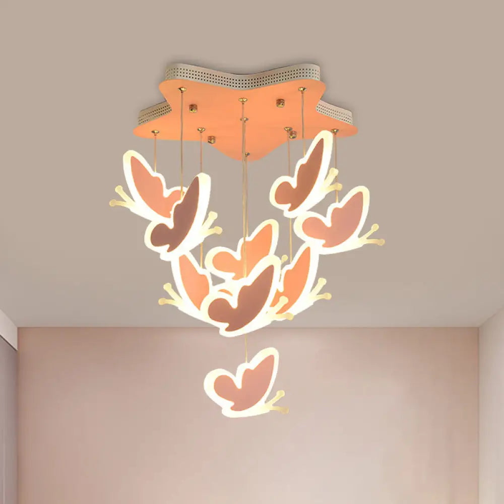 Butterfly Cluster Kids Ceiling Lamp - Pink/Blue Acrylic Semi Flush Mount Pink
