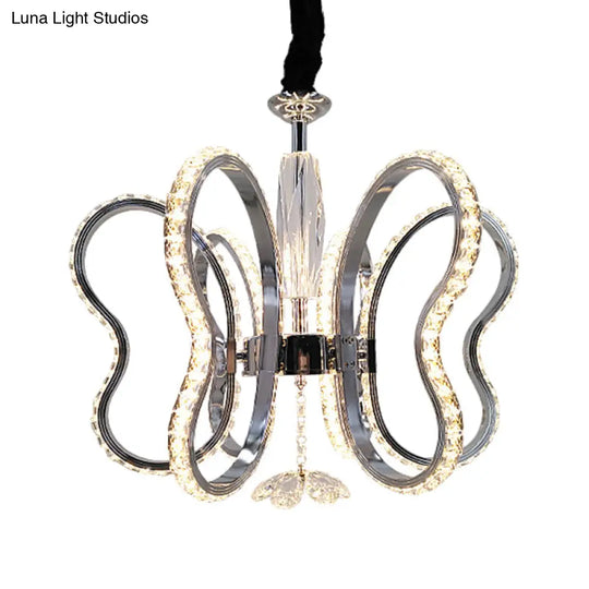 Modern Crystal Butterfly Ceiling Pendant Light In Chrome - Led Warm/White Glow Ideal For Restaurant