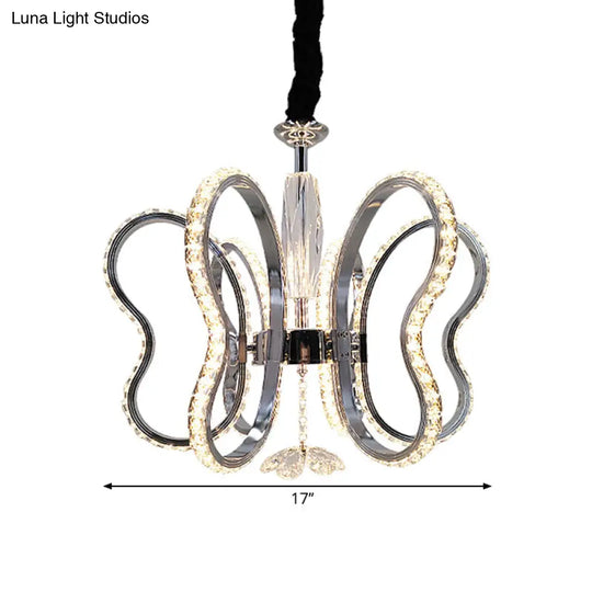 Modern Crystal Butterfly Ceiling Pendant Light In Chrome - Led Warm/White Glow Ideal For Restaurant