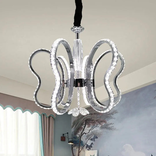 Butterfly Crystal Led Pendant Chandelier In Chrome - Restaurant Ceiling Hanging Light With