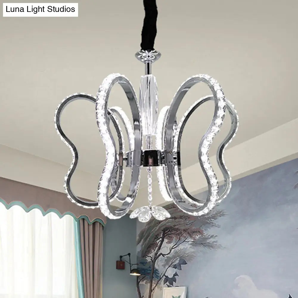 Modern Crystal Butterfly Ceiling Pendant Light In Chrome - Led Warm/White Glow Ideal For Restaurant