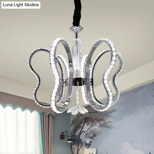 Modern Crystal Butterfly Ceiling Pendant Light In Chrome - Led Warm/White Glow Ideal For Restaurant