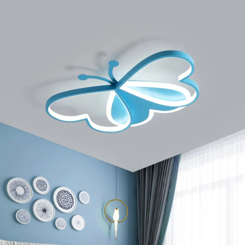 Butterfly Led Acrylic Flush Ceiling Light In Pink/Blue - Minimalistic Bedroom Flushmount Lighting