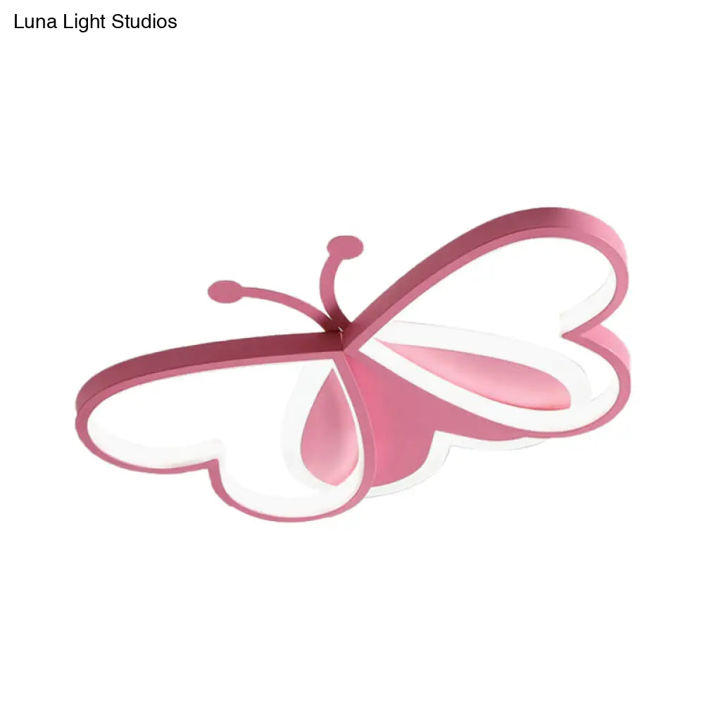 Butterfly Led Acrylic Flush Ceiling Light In Pink/Blue - Minimalistic Bedroom Flushmount Lighting