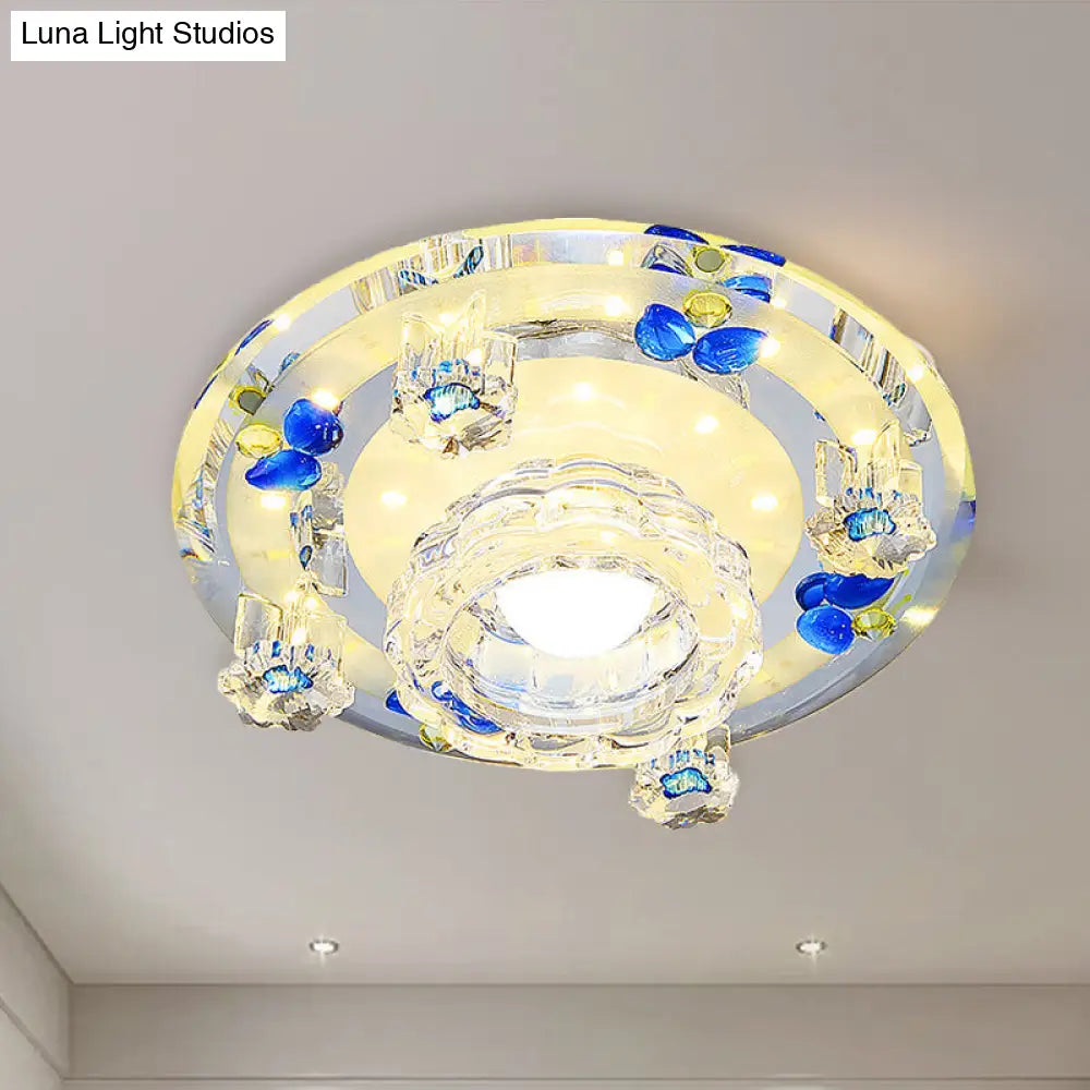 Butterfly Led Flush Mount Lamp - Blue/Amber Crystal Ceiling Light Blue