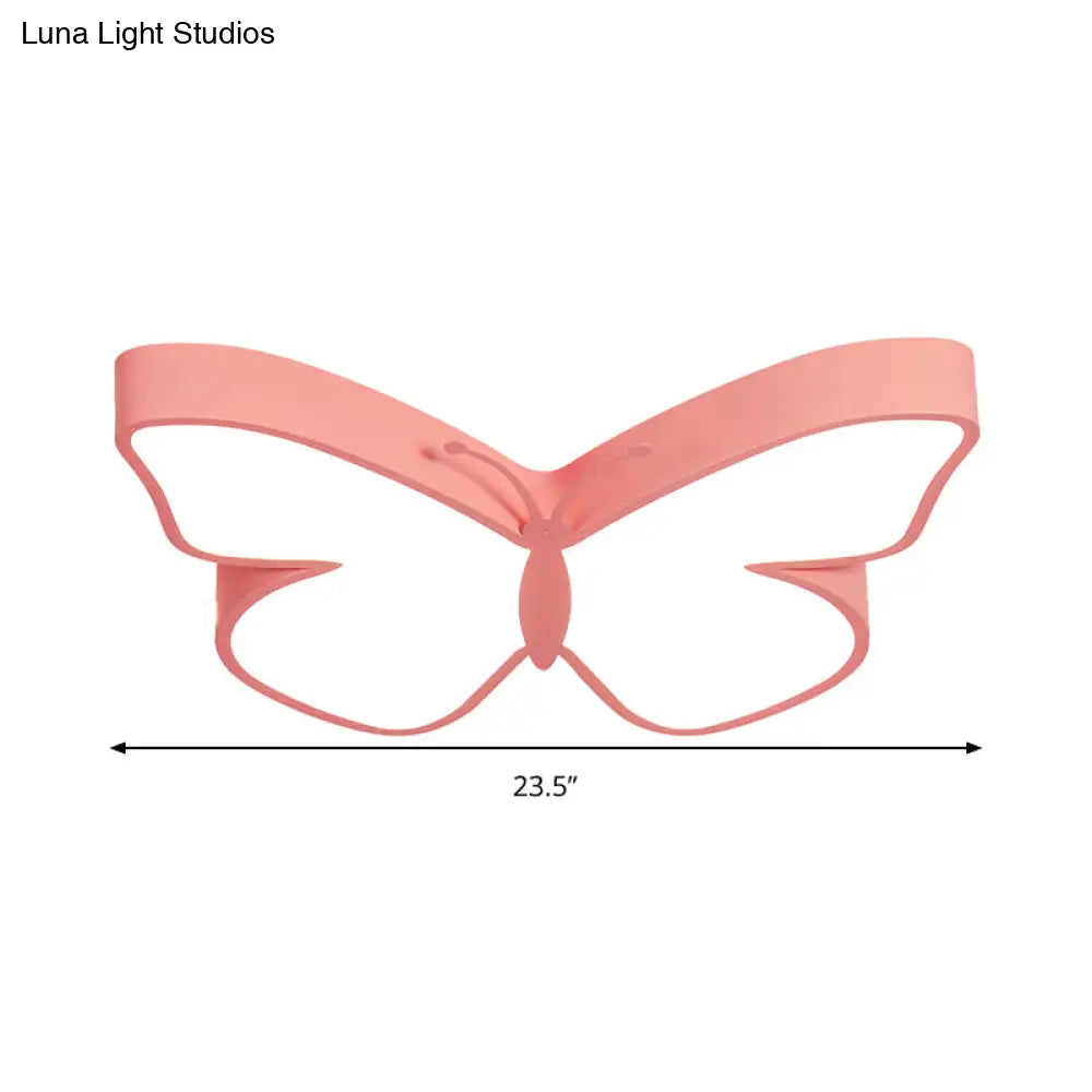 Butterfly Led Flush Mount Lamp In Warm/White Light 19.5/23.5 Width - White/Pink/Blue Cartoon Acrylic