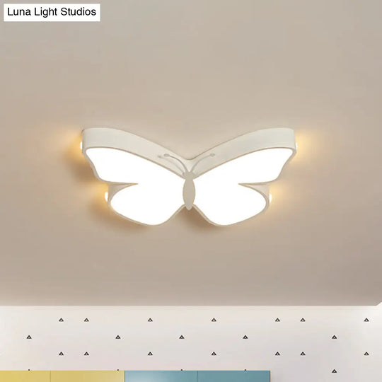 Butterfly Led Flush Mount Lamp In Warm/White Light 19.5/23.5 Width - White/Pink/Blue Cartoon Acrylic