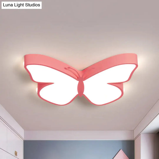 Butterfly Led Flush Mount Lamp In Warm/White Light 19.5/23.5 Width - White/Pink/Blue Cartoon Acrylic