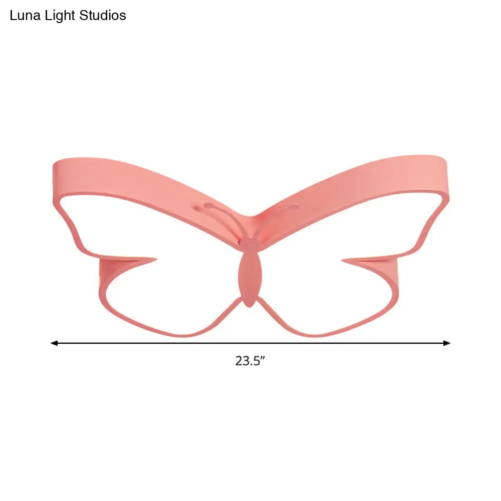 Butterfly Led Flush Mount Lamp In Warm/White Light 19.5’/23.5’ Width - White/Pink/Blue Cartoon