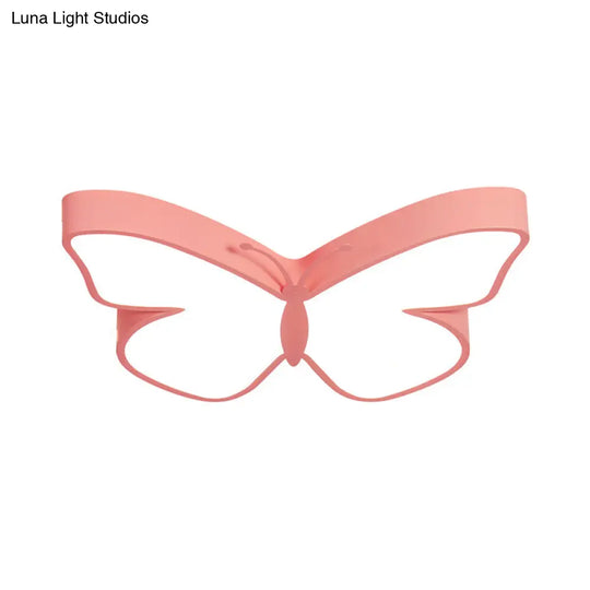 Butterfly Led Flush Mount Lamp In Warm/White Light 19.5’/23.5’ Width - White/Pink/Blue Cartoon