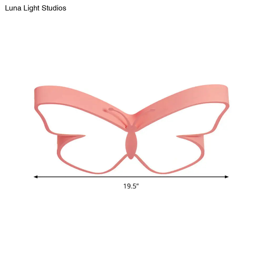 Butterfly Led Flush Mount Lamp In Warm/White Light 19.5/23.5 Width - White/Pink/Blue Cartoon Acrylic
