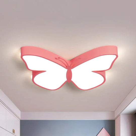 Butterfly Led Flush Mount Lamp In Warm/White Light 19.5’/23.5’ Width - White/Pink/Blue Cartoon