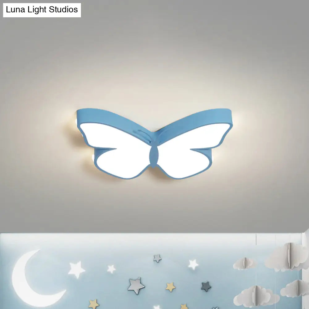 Butterfly Led Flush Mount Lamp In Warm/White Light 19.5’/23.5’ Width - White/Pink/Blue Cartoon